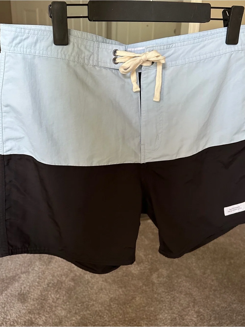 Saturdays New York City Light Blue and Black Two-Tone Swim Shorts